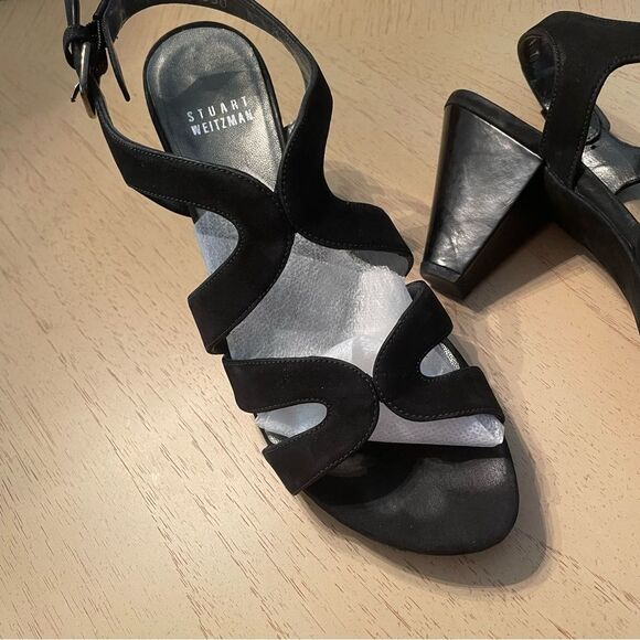 Stuart Weitzman Axis Black Suede Strappy heeled Sandals – Size 7N Narrow N 7 - Picture 3 of 14